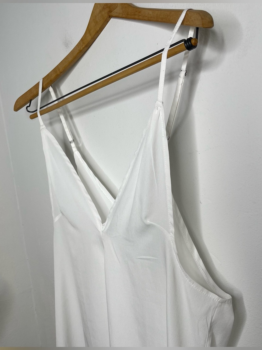 Free People FP One White Slip Cami Tunic Dress L Made in India Sheer Deep V Neck - Picture 11 of 16